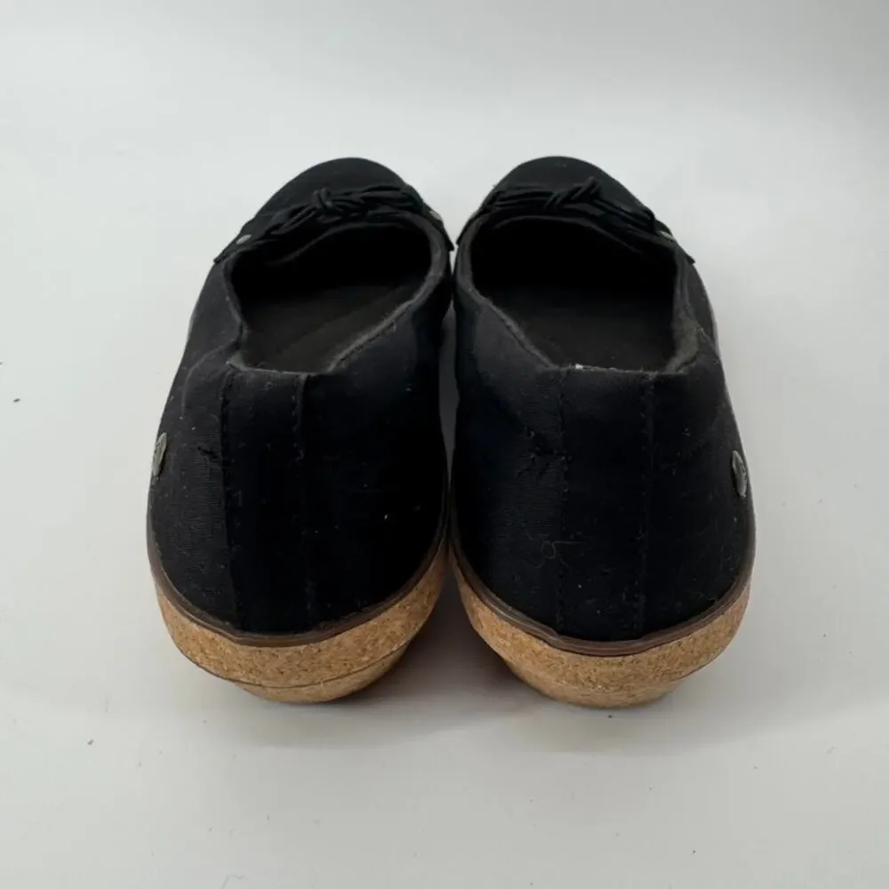 Grasshoppers Black Canvas Cork Wedge Ballet Flats Comfort Shoes Women 7.5M